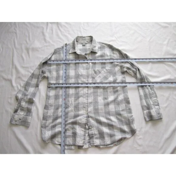 Women Old Navy Boyfriend Button Plaid 100% Cotton Long Sleeve Shirt Sz M (WB386) - Picture 4 of 10